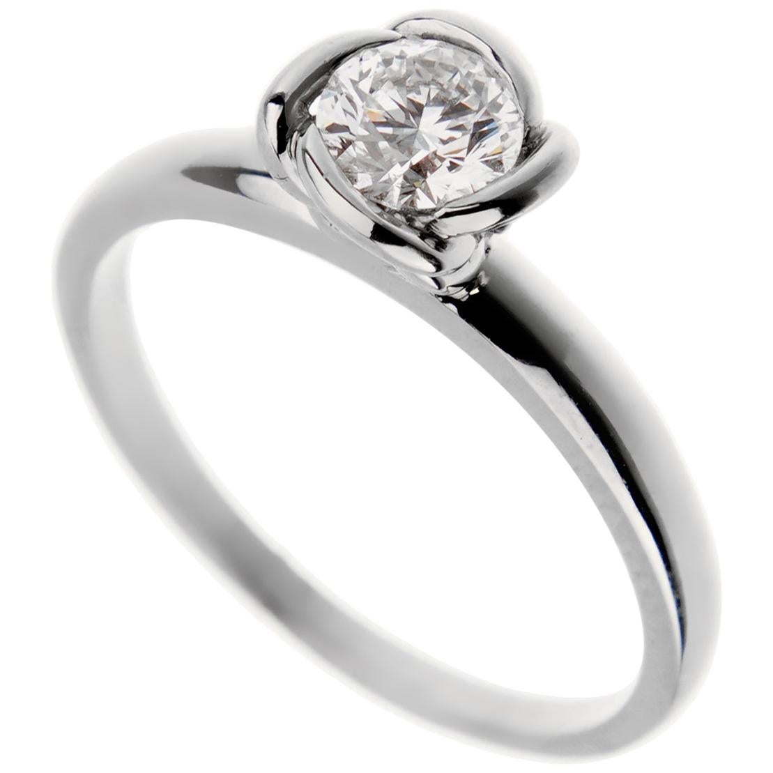 Fred of Paris GIA Certified Fleur Celeste Platinum .51 Carat Diamond Ring For Sale