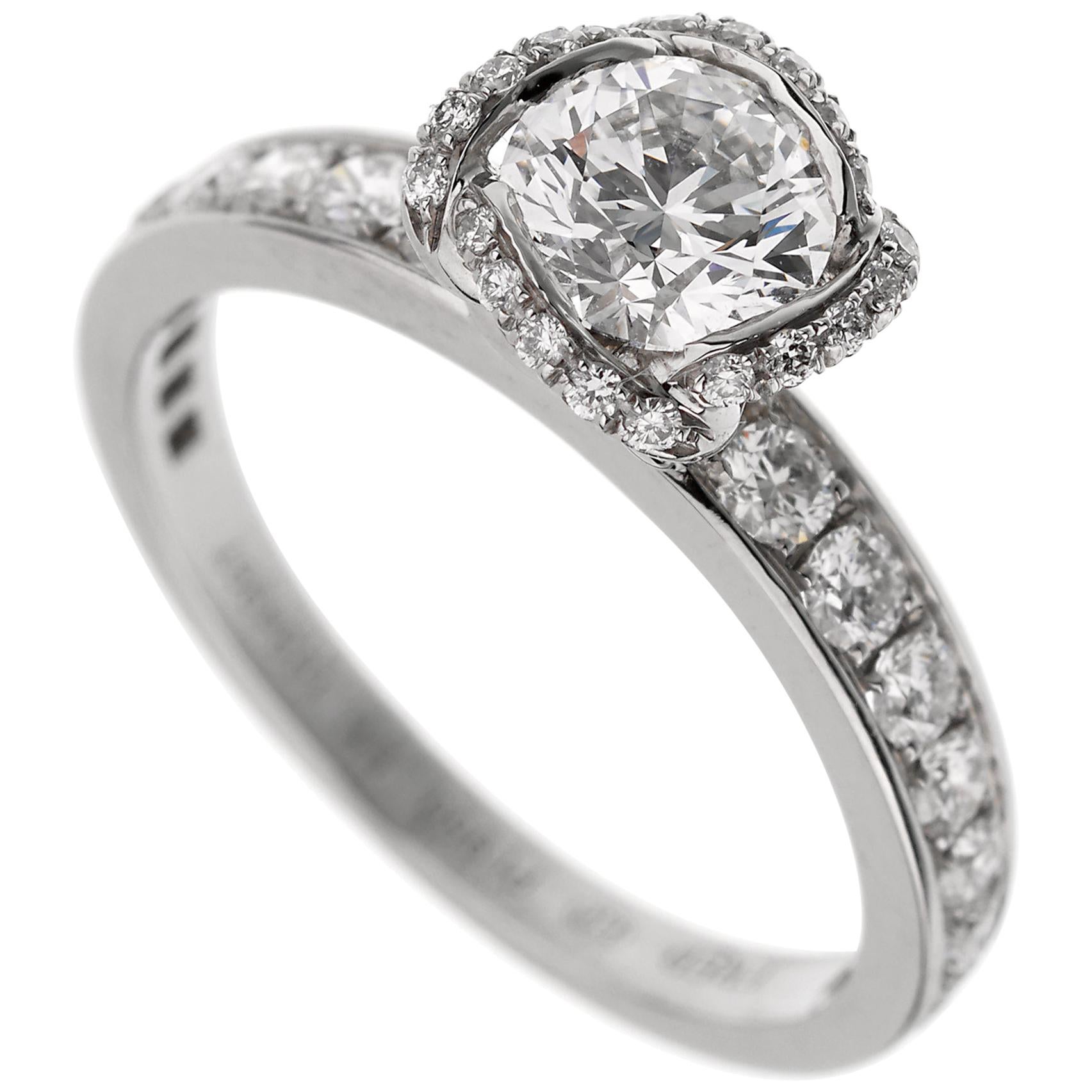 Fred of Paris GIA Certified Platinum Diamond Engagement Ring 1.23 Carat For Sale