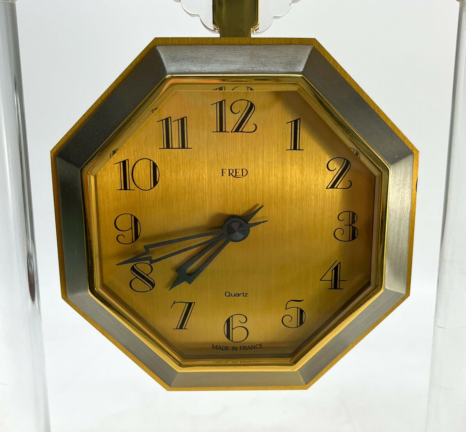 Fred of Paris Gilt Silver Plated and Acrylic Modernist Clock #1397 2