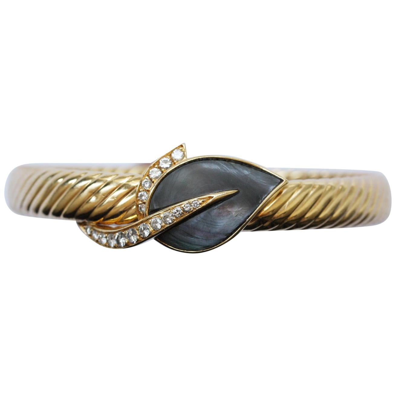 Fred of Paris Gold, Diamond and Abalone Leaf Bangle