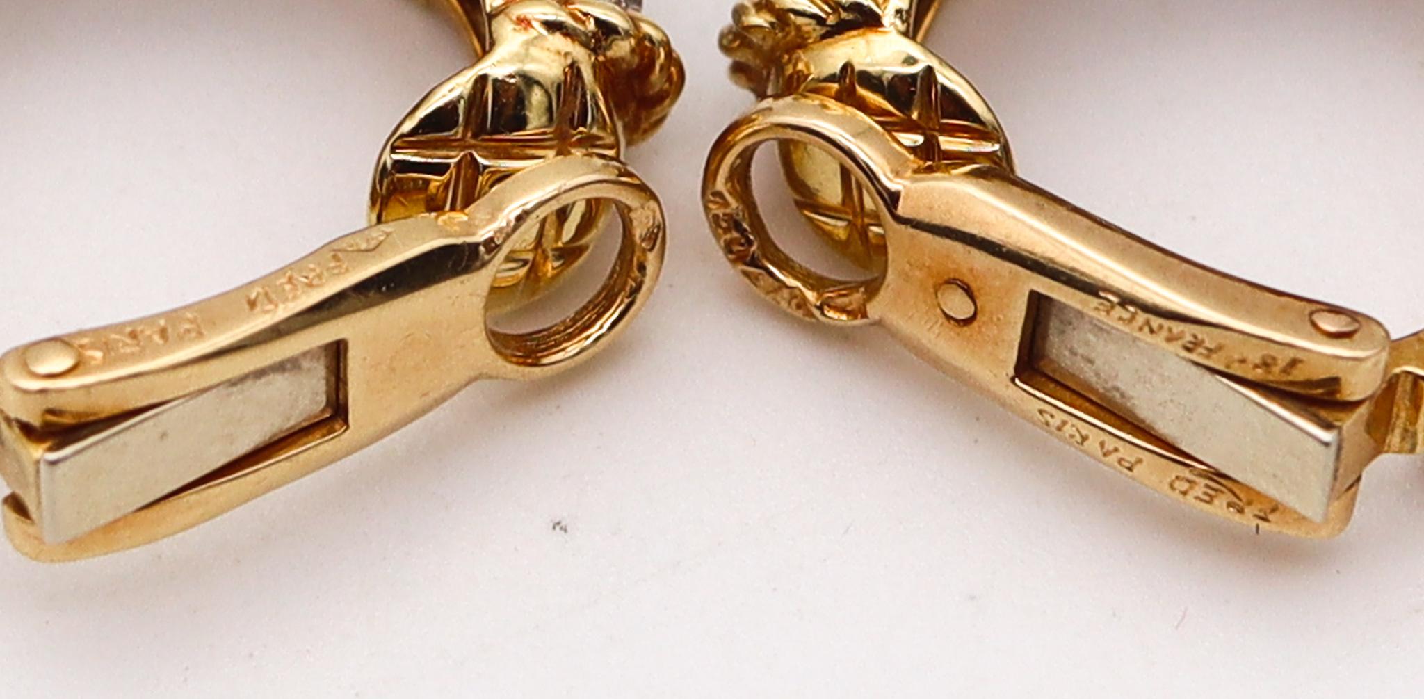 Modernist Fred Of Paris Hoops Earrings In 18Kt Yellow Gold With 2.44 Ctw In VS Diamonds