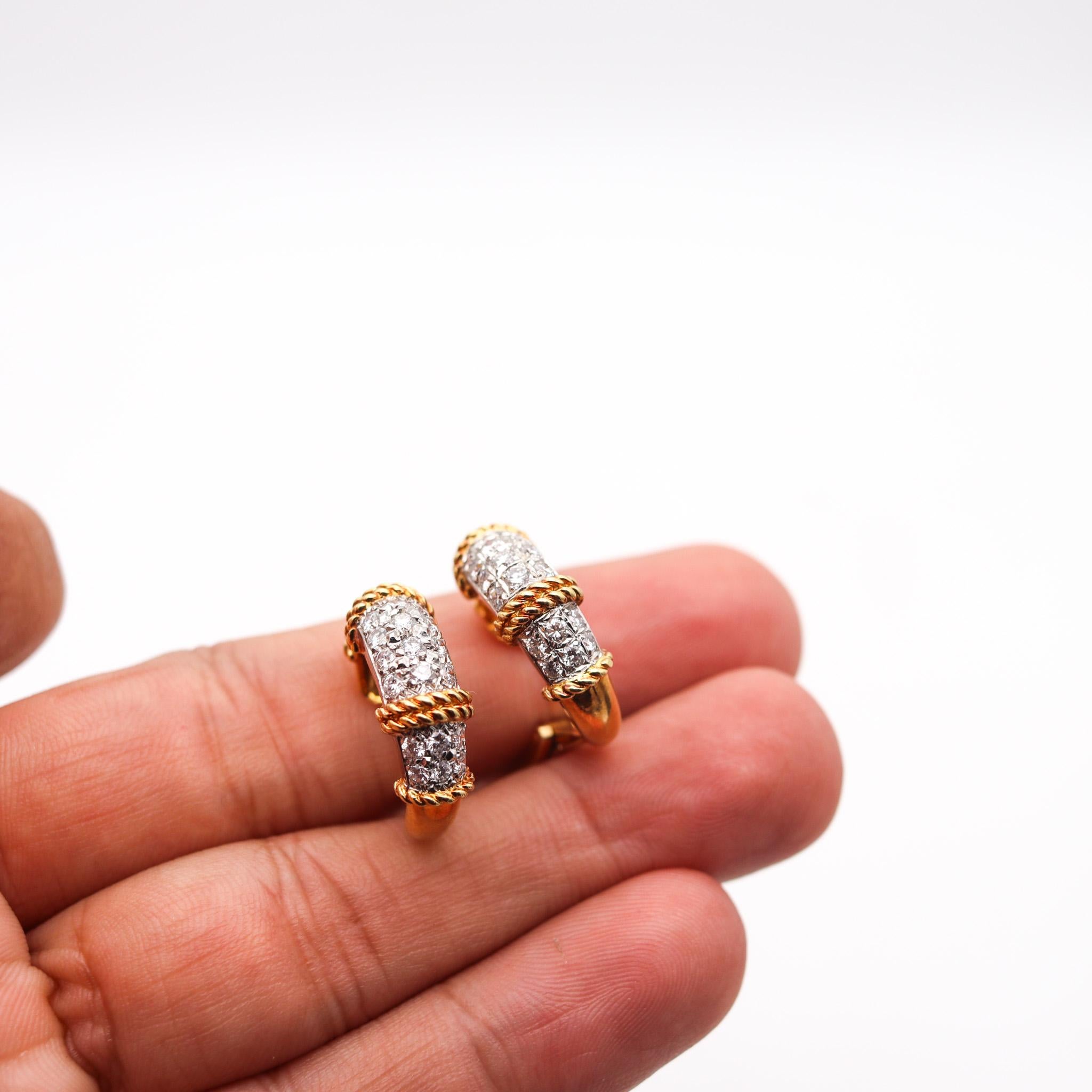 Brilliant Cut Fred Of Paris Hoops Earrings In 18Kt Yellow Gold With 2.44 Ctw In VS Diamonds