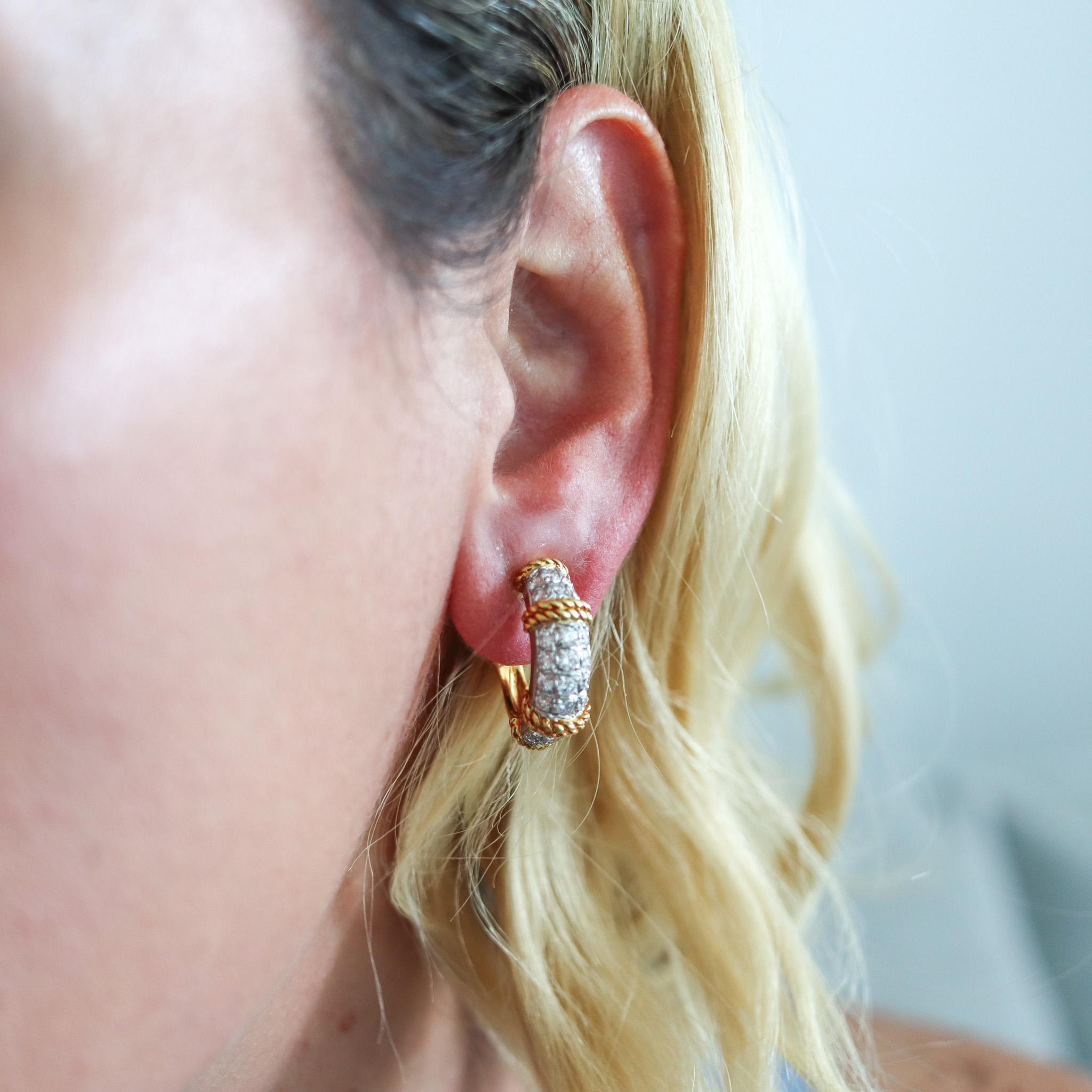 Fred Of Paris Hoops Earrings In 18Kt Yellow Gold With 2.44 Ctw In VS Diamonds In Excellent Condition In Miami, FL
