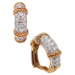 Vintage Fred Of Paris Hoops Earrings In 18Kt Yellow Gold With 2.44 Ctw In VS Diamonds