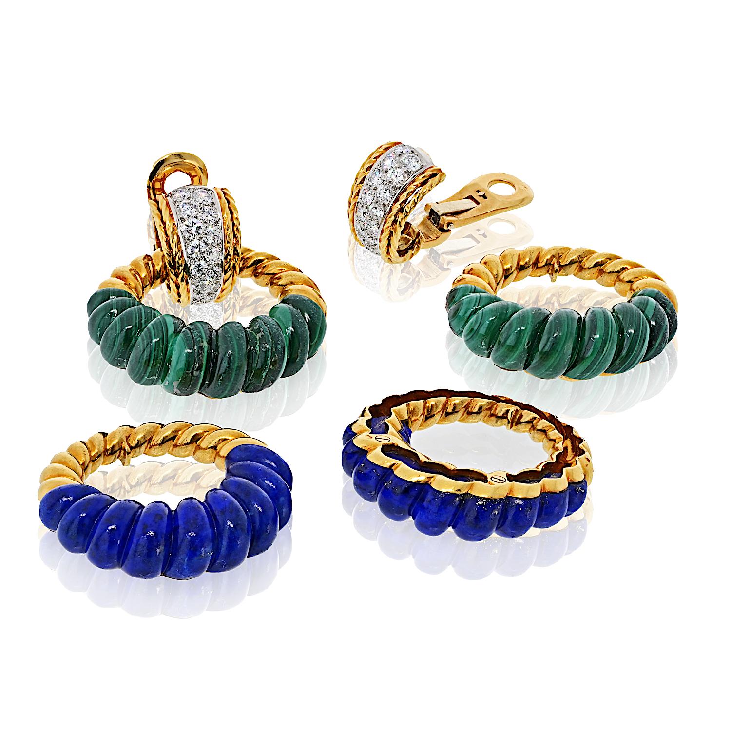 Women's Fred Of Paris Lapis, 18K Yellow Gold Malachite Door Knocker Hoop Earrings