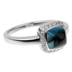 Fred of Paris London Blue Topaz Sugar Cube Diamond 18k White Gold Ring Sz 5