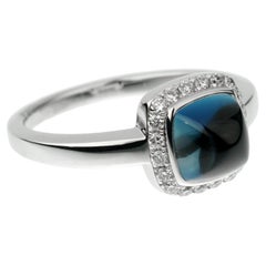 Fred of Paris London Blue Topaz Sugar Cube Diamond 18k White Gold Ring Sz 5
