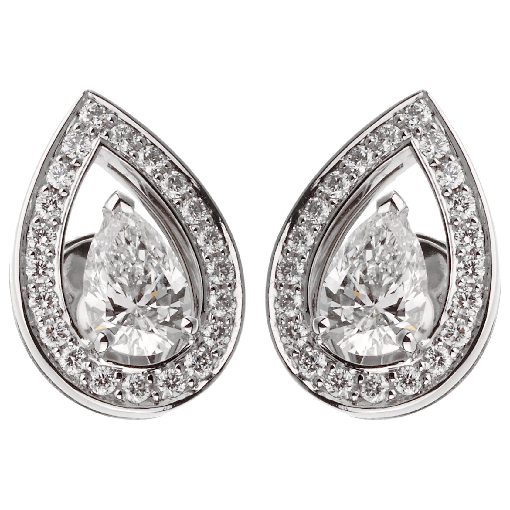 Fred of Paris Lovelight GIA Certified Pear Shaped Diamond Stud Earrings For Sale