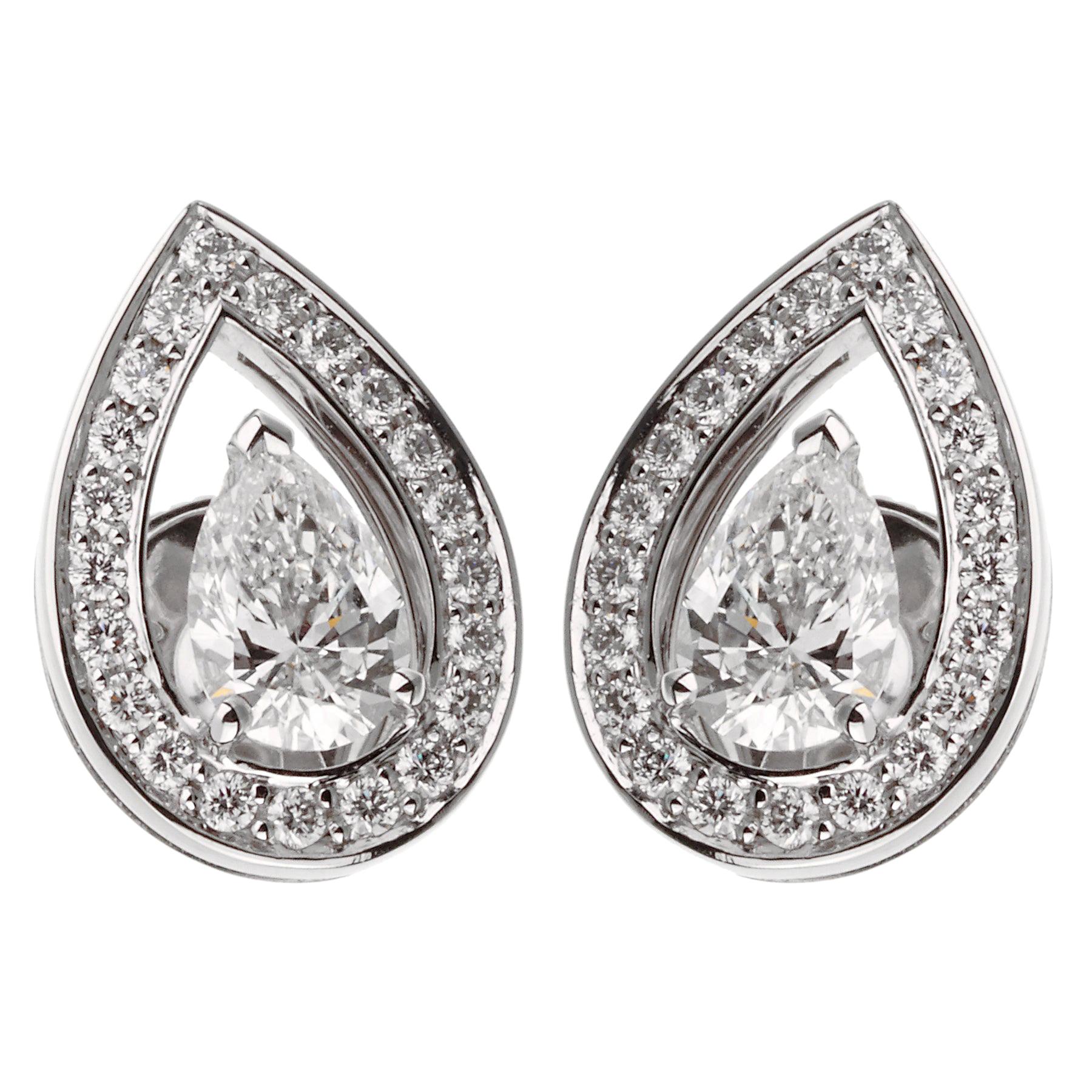 Fred of Paris Lovelight Pear Shaped Diamond Stud Earrings For Sale