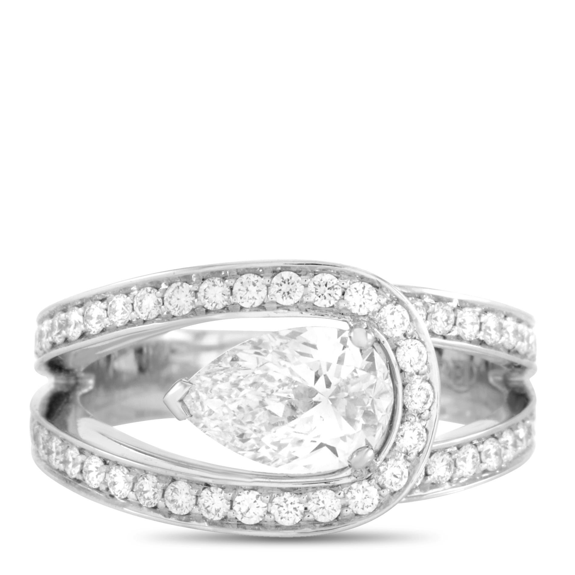 Fred of Paris Lovelight Platin 1,56 Karat Birne und runder Diamantring im Zustand „Neu“ in Southampton, PA