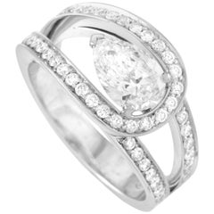 Fred of Paris Lovelight Platinum 1.57 Ct Pear and Round Diamond Ring 'F Color, V