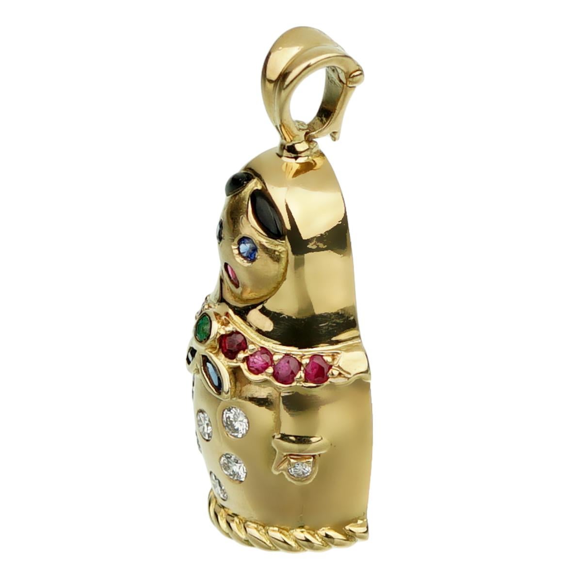 Taille ronde Fred of Paris, collier pendentif poupée Matryoshka en or et diamants