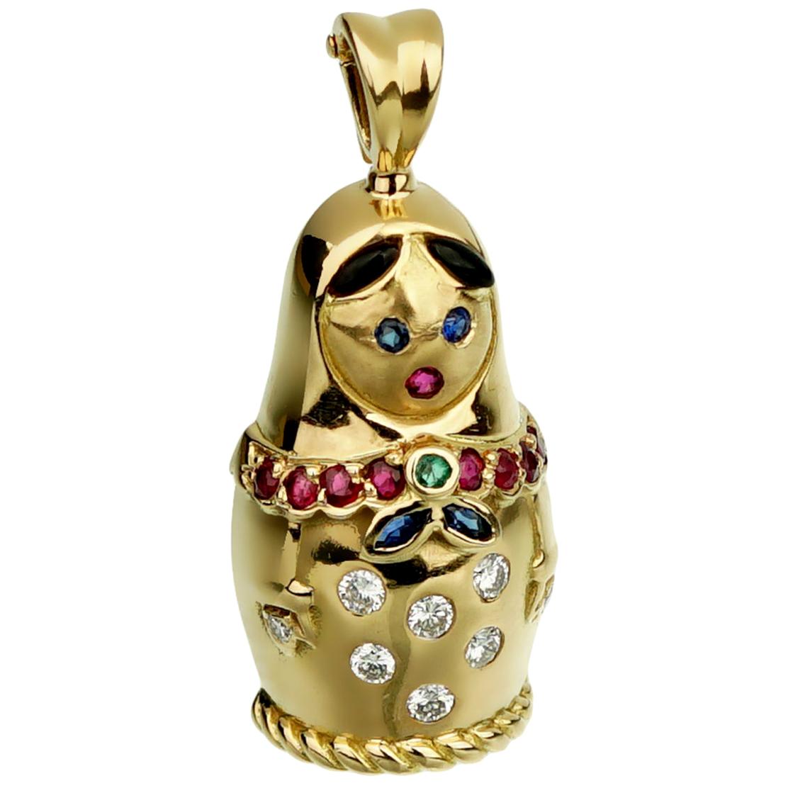 Fred of Paris Matryoshka Diamond Doll Gold Pendant Necklace