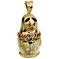 Vintage Fred of Paris Matryoshka Diamond Doll Gold Pendant Necklace