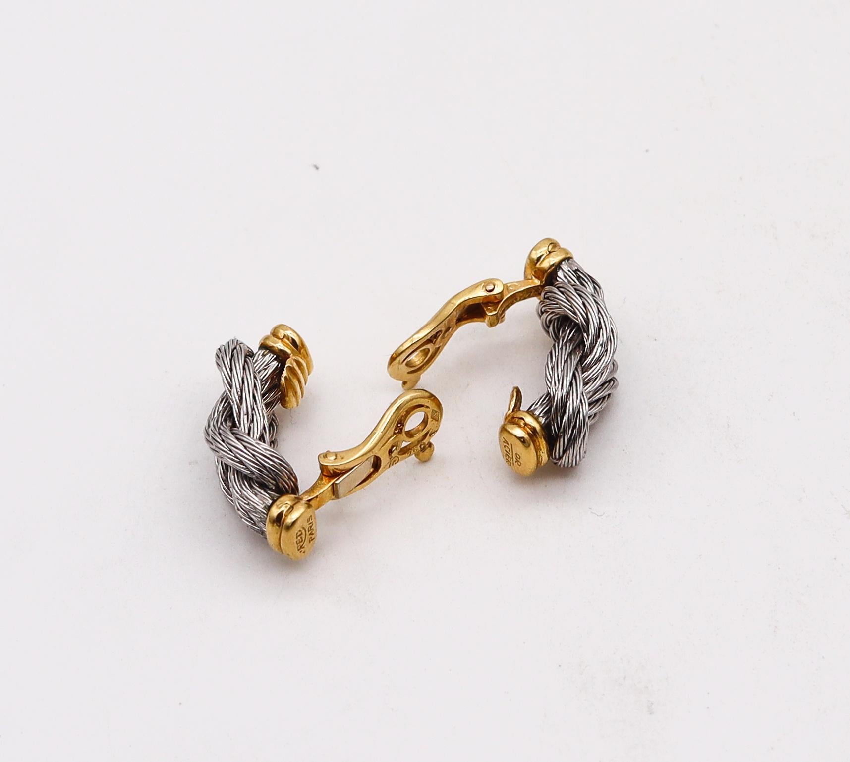 Moderniste Fred of Paris Boucles d'oreilles modernes à nœuds Hercules en or jaune 18 carats et câble en vente