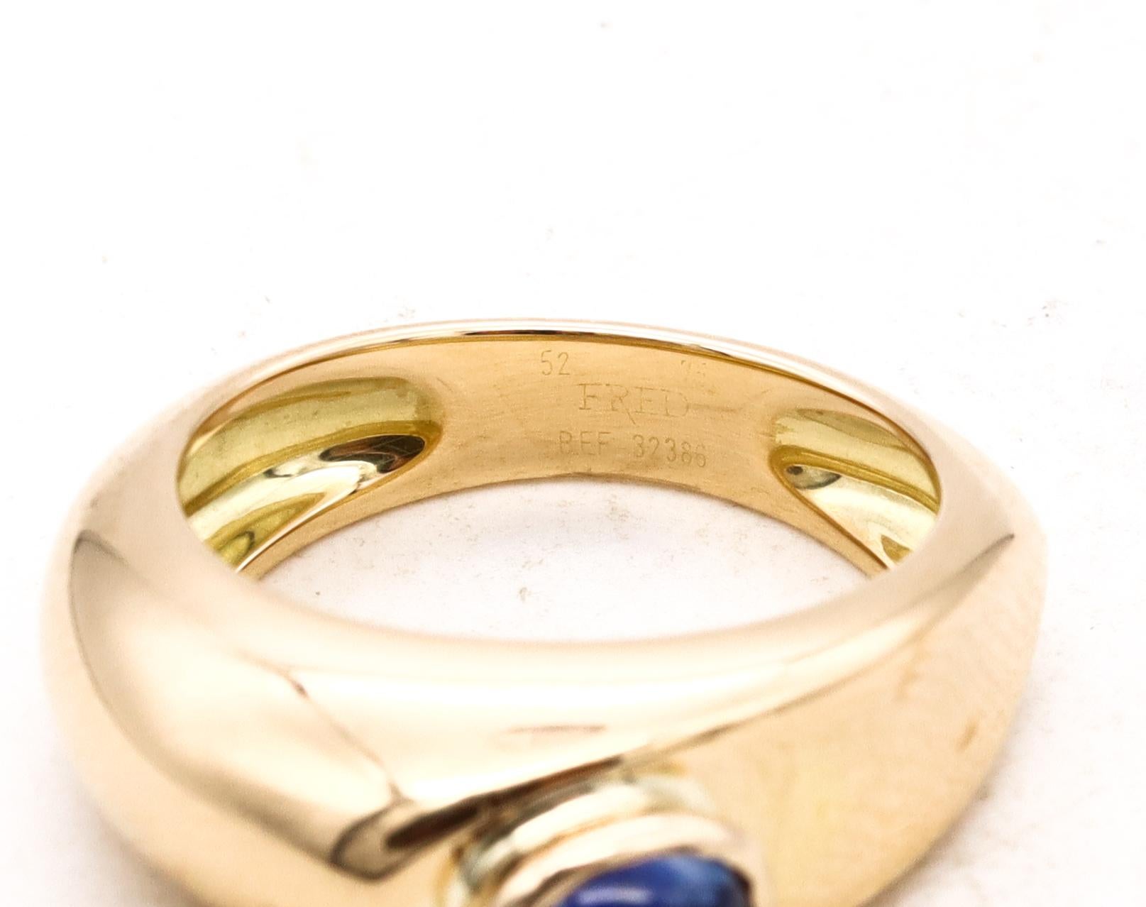 Fred of Paris Modernist Gem Set Ring 18Kt Yellow Gold 0.96 Cts Ceylon Sapphire For Sale 1