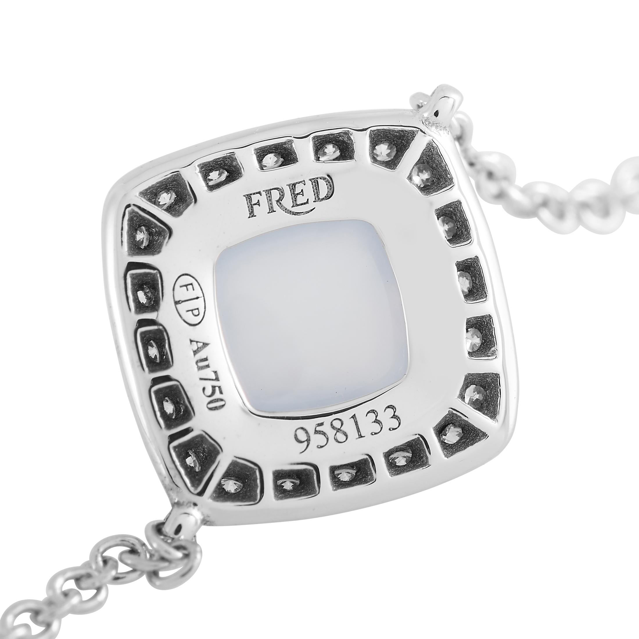 Fred of Paris Pain De Sucre 18K White Gold 0.10 Ct Diamond and Chalcedony In New Condition In Southampton, PA
