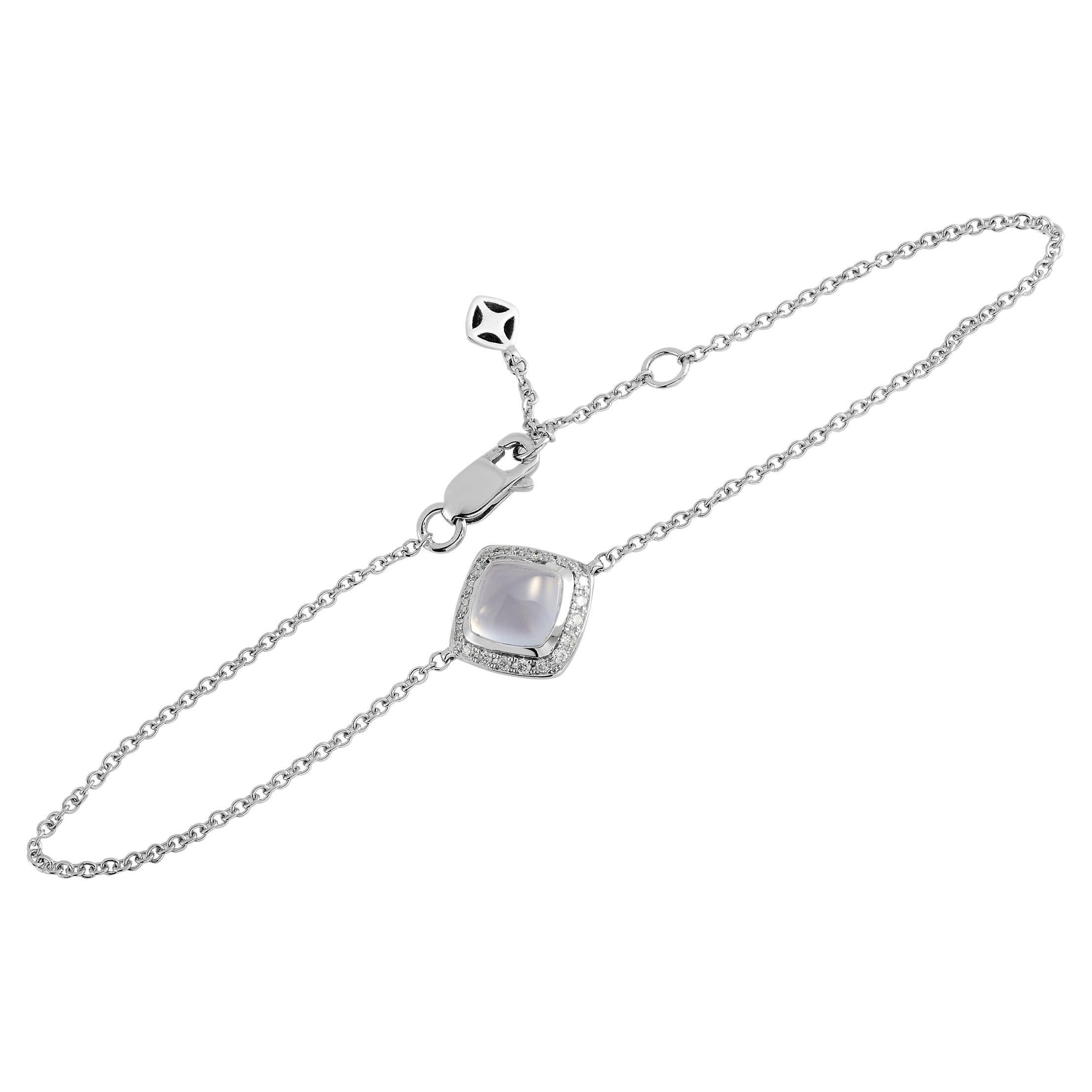 Fred of Paris Pain De Sucre 18K White Gold 0.10 Ct Diamond and Chalcedony