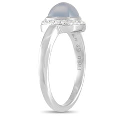 Fred of Paris Pain De Sucre 18k White Gold 0.15 Ct Diamond and Chalcedony Ring