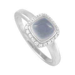 Fred of Paris Pain De Sucre 18k White Gold 0.15 Ct Diamond and Chalcedony Ring