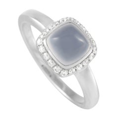 Fred of Paris Pain De Sucre 18k White Gold 0.15 Ct Diamond and Chalcedony Ring