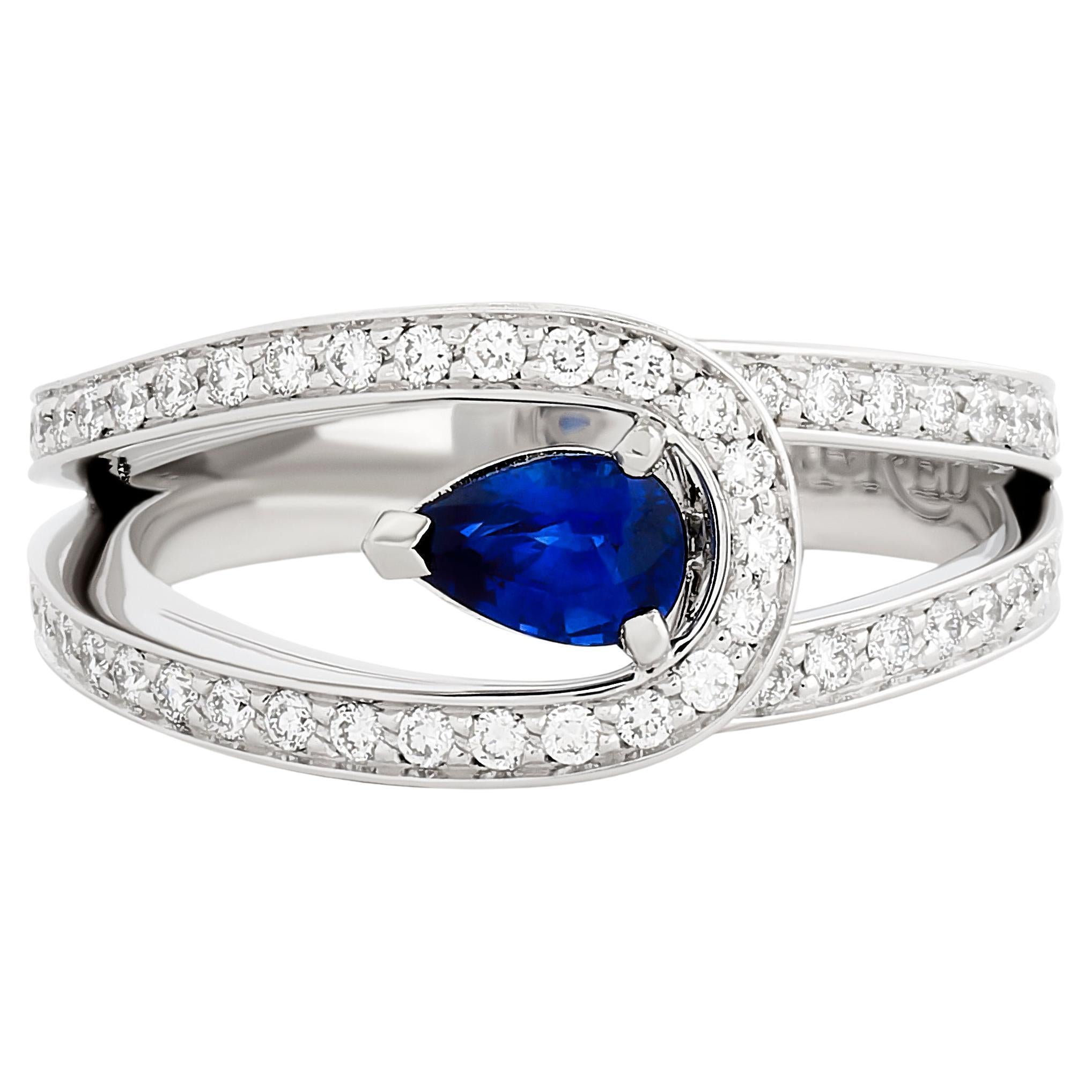 Fred of Paris Pear Sapphire and Diamond Lovelight Ring in Platinum For Sale