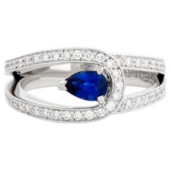 Fred of Paris Lovelight-Ring aus Platin mit birnenförmigem Saphir und Diamant