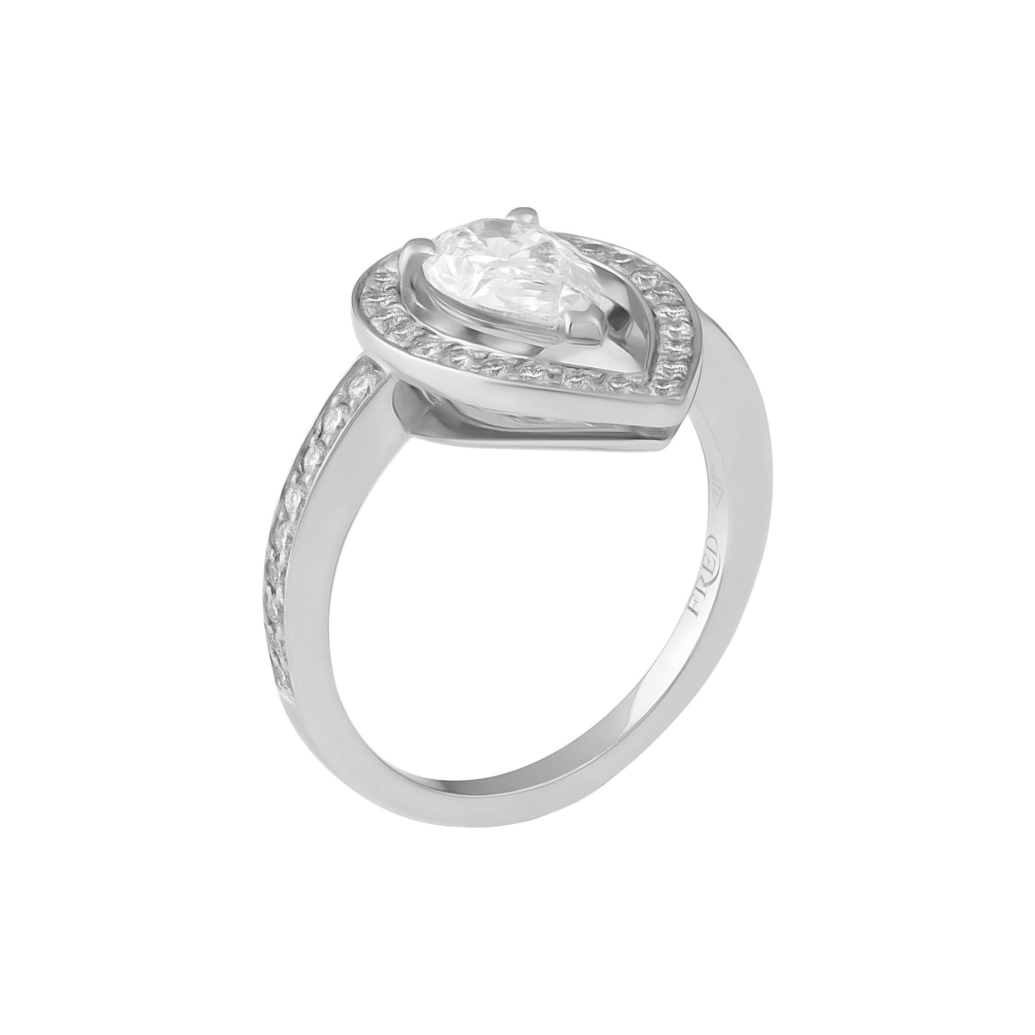 Fred of Paris Platinum GIA Pear Diamond Ring For Sale