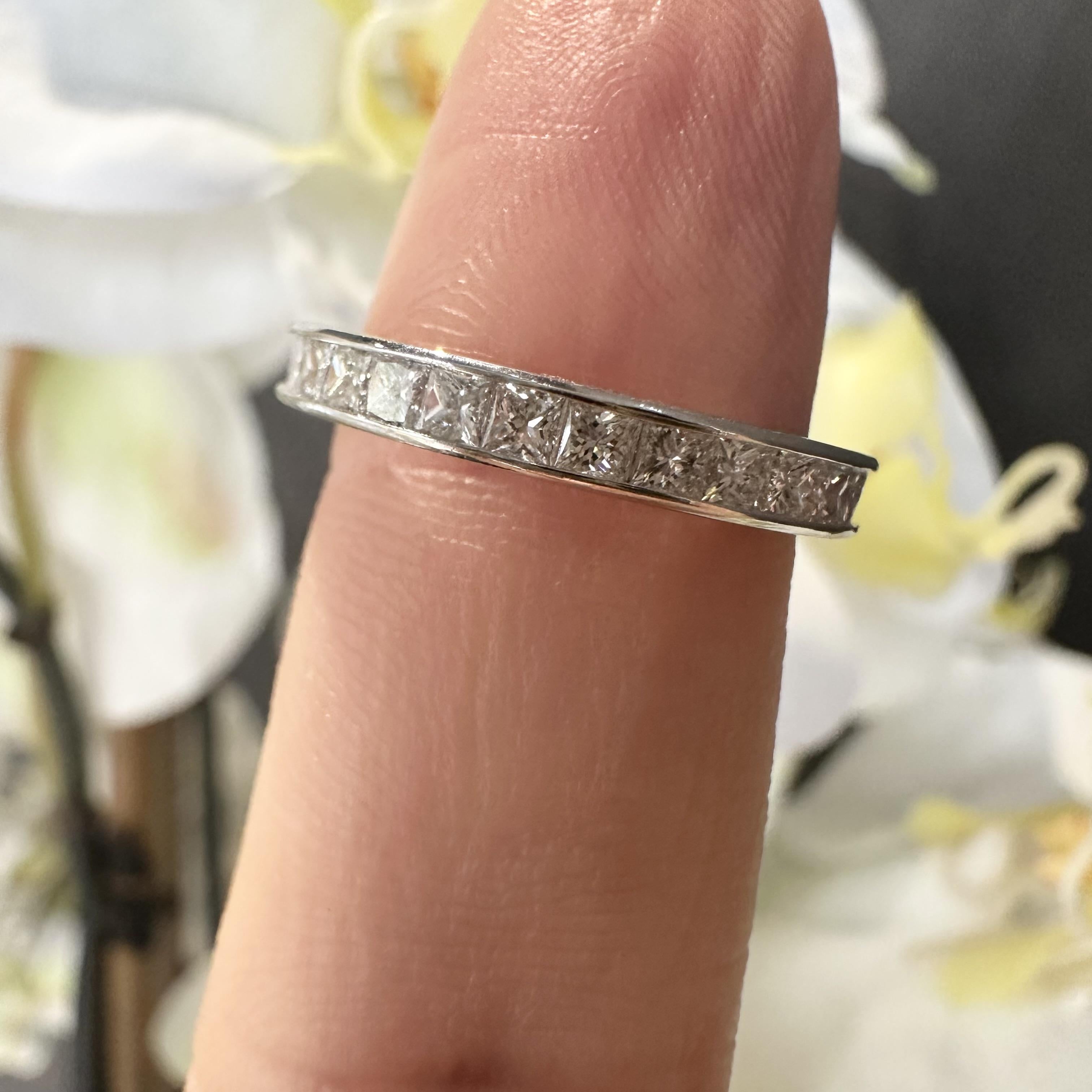 Fred of Paris Platinum Princess Cut Diamond Band Size 50 In Good Condition In Miami, FL