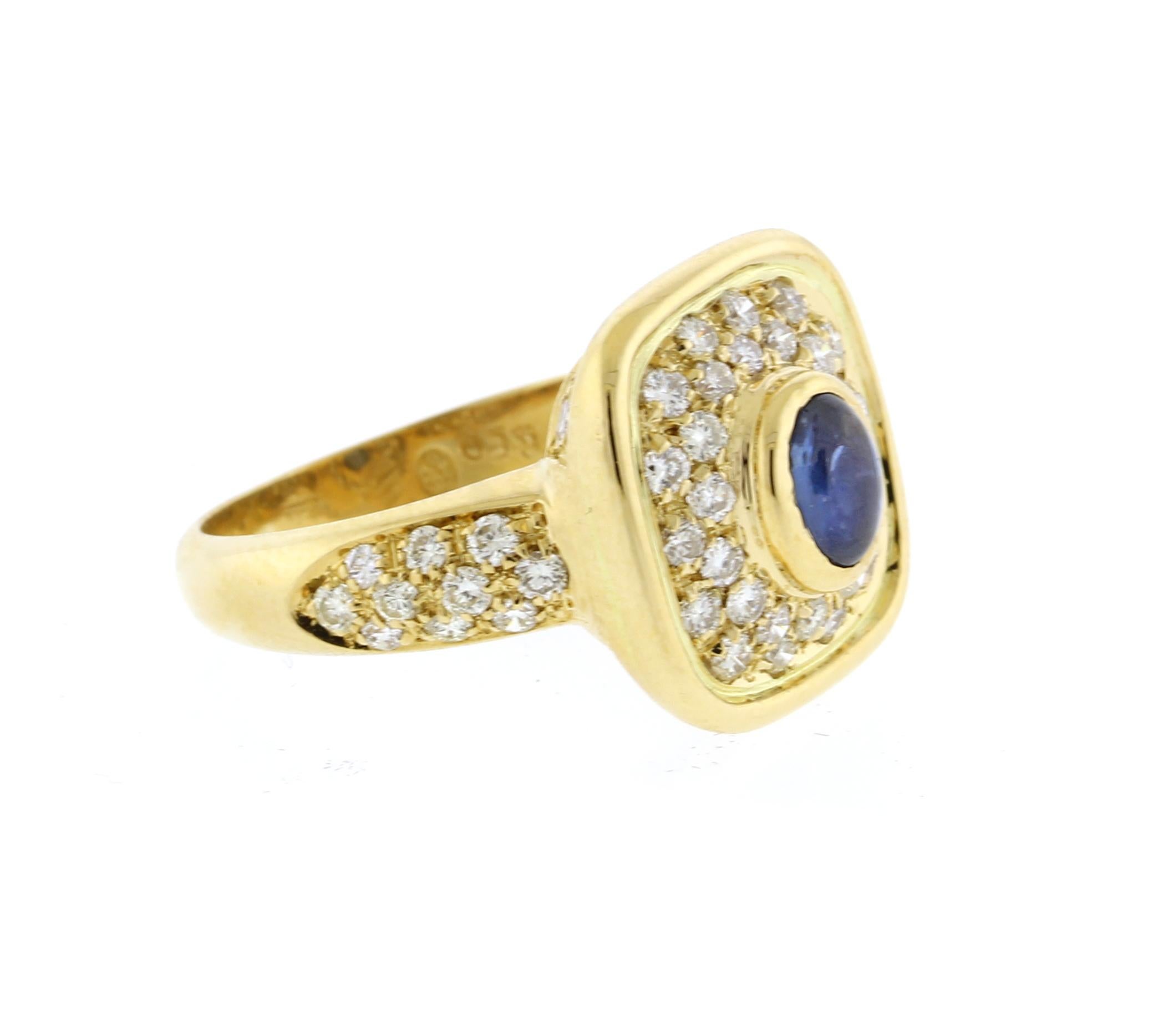Cabochon Fred of Paris Sapphire and Diamond Gold Ring