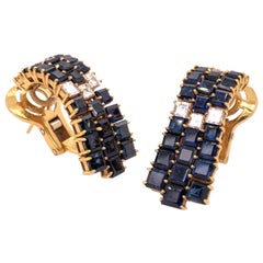 Vintage Fred of Paris Sapphire and Diamond Yellow Gold Earrings