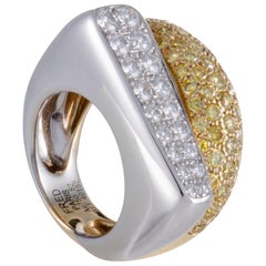 Fred of Paris Success Womens 18 Karat White and Yellow Gold Diamond Pave Ring