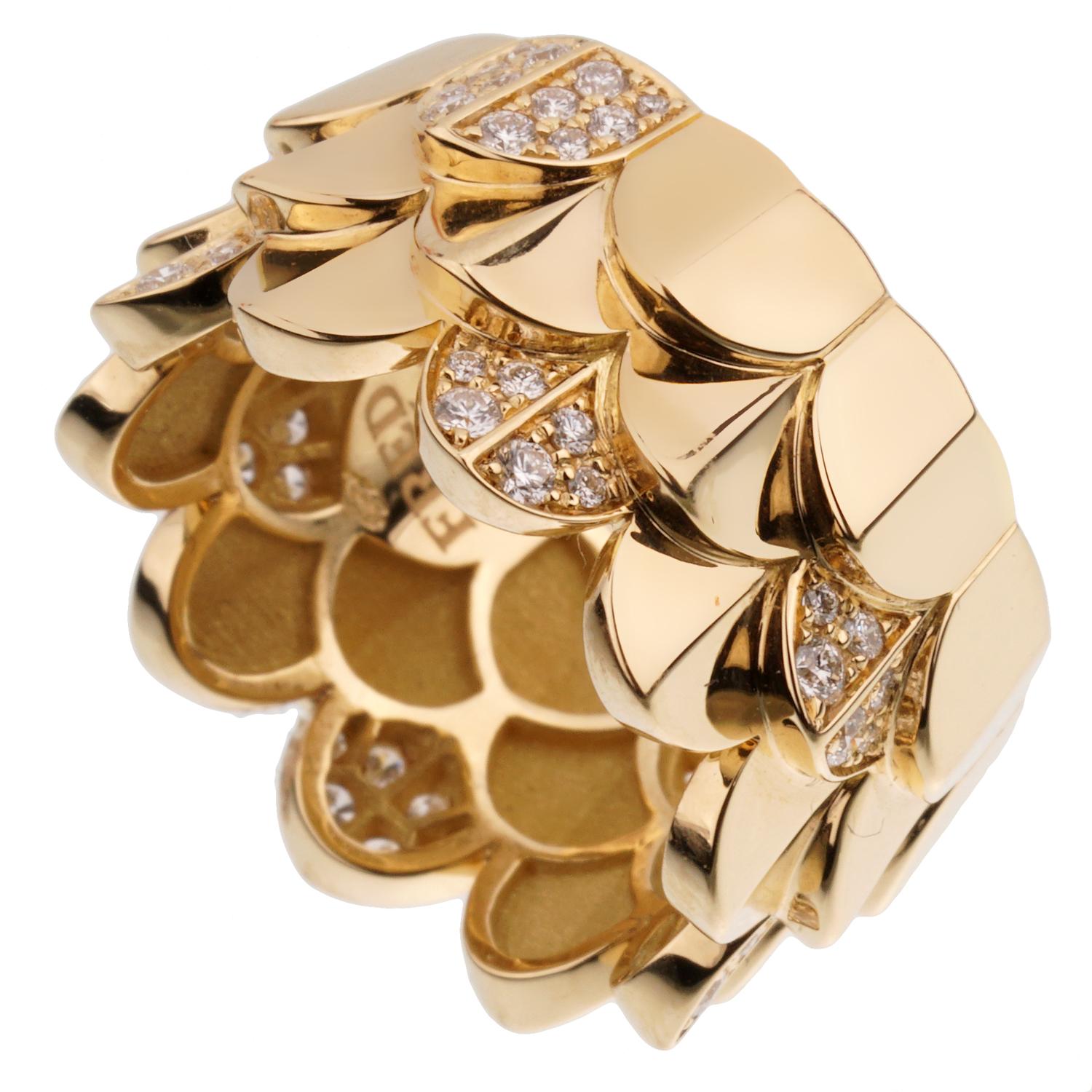 Round Cut Fred of Paris Triple Arc Diamond Yellow Gold Band Ring For Sale