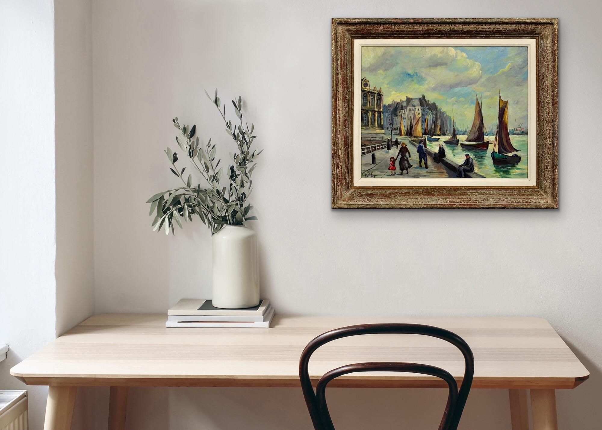 Le Grand Quai, Le Havre. French Mid 20th Century Framed 1950s Oil on Panel. For Sale 9