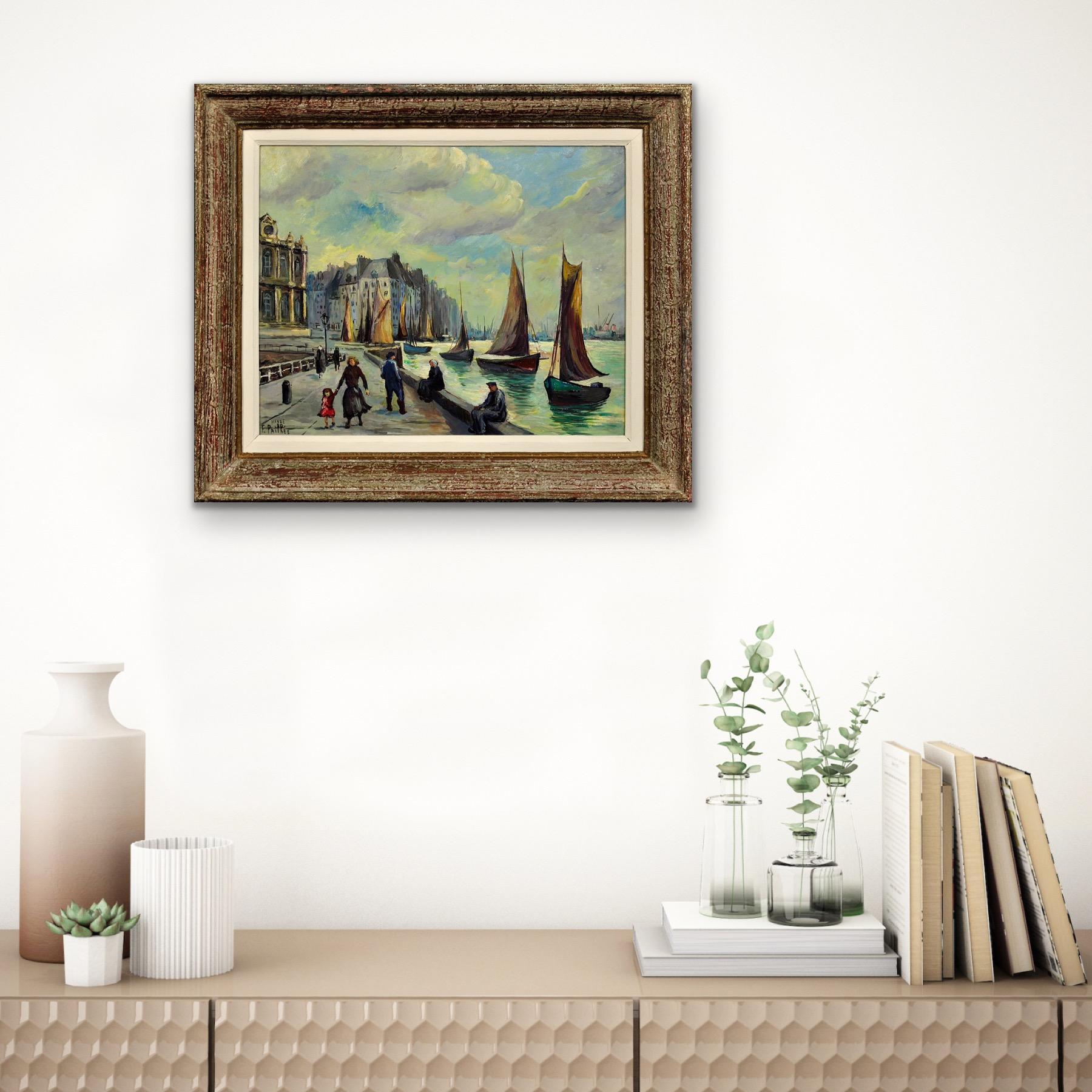 Le Grand Quai, Le Havre. French Mid 20th Century Framed 1950s Oil on Panel. For Sale 10