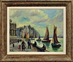 Le Grand Quai, Le Havre. French Mid 20th Century Framed 1950s Oil On Panel.