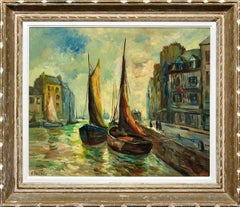 The Promise Of A Coming Day In Le Havre. French 1950s Framed Oil Painting.