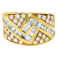 Fred Paris 1.50 Carats Diamond 18 Karat Yellow Gold Vintage Band Ring