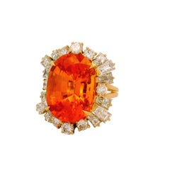 Anello Fred Paris con zaffiro arancione da 17,37 carati e diamanti, in oro giallo 18 carati, certificato GIA
