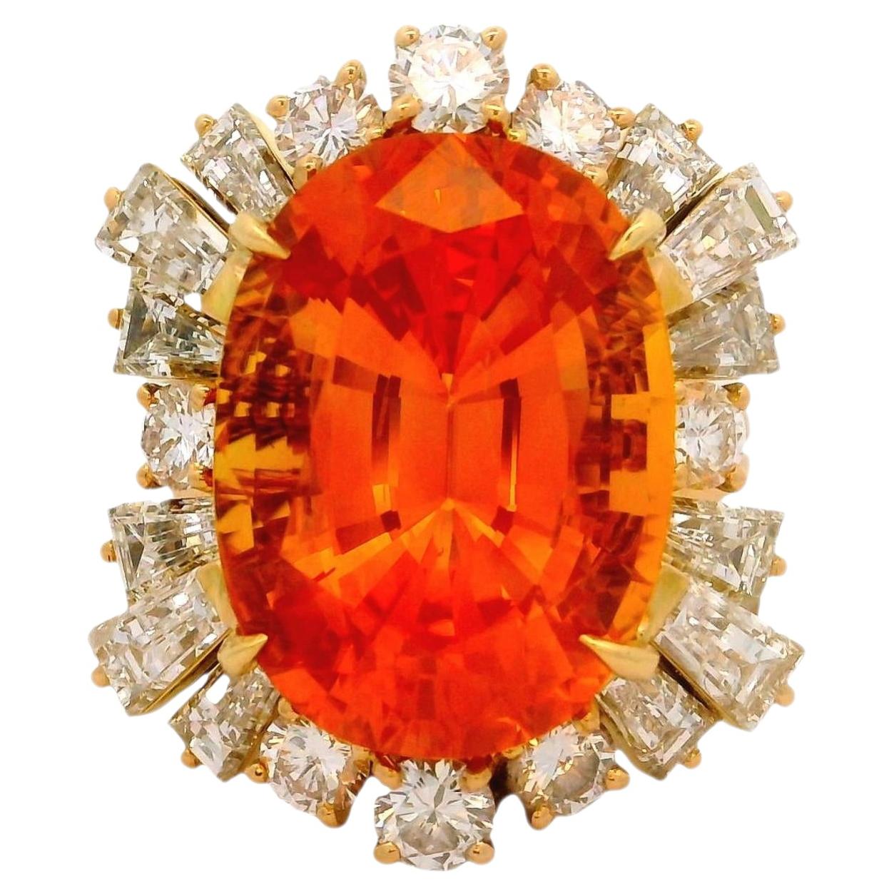 Anillo de Fred Paris con zafiro naranja de 17,37 quilates y diamantes, en oro amarillo de 18 quilates, certificado por el GIA en venta