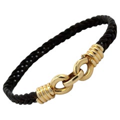 Fred Paris 18 Karat Yellow Gold & Black Leather Cord Bracelet