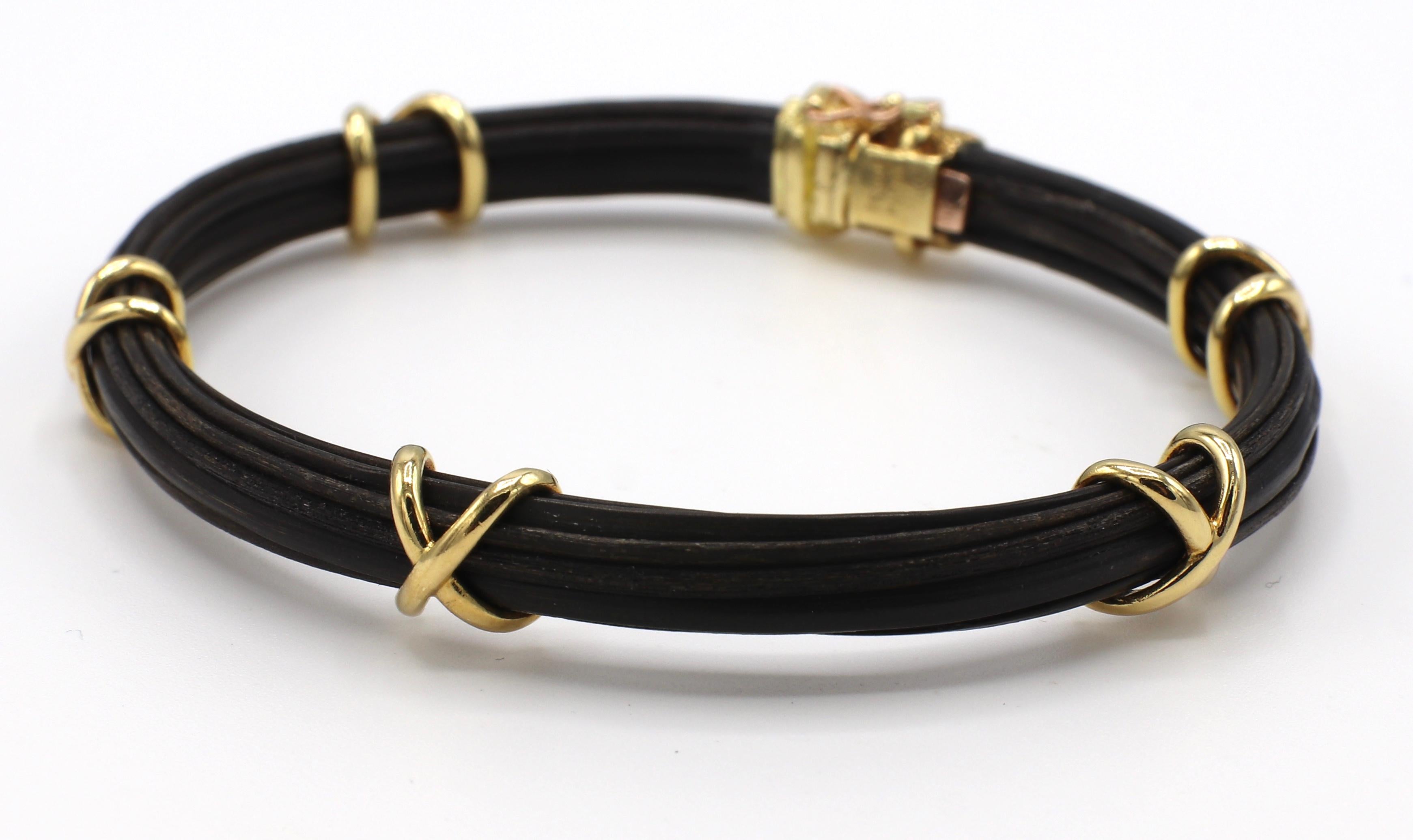 Fred Paris 18 Karat Yellow Gold Elephant Hair Bangle Bracelet 1
