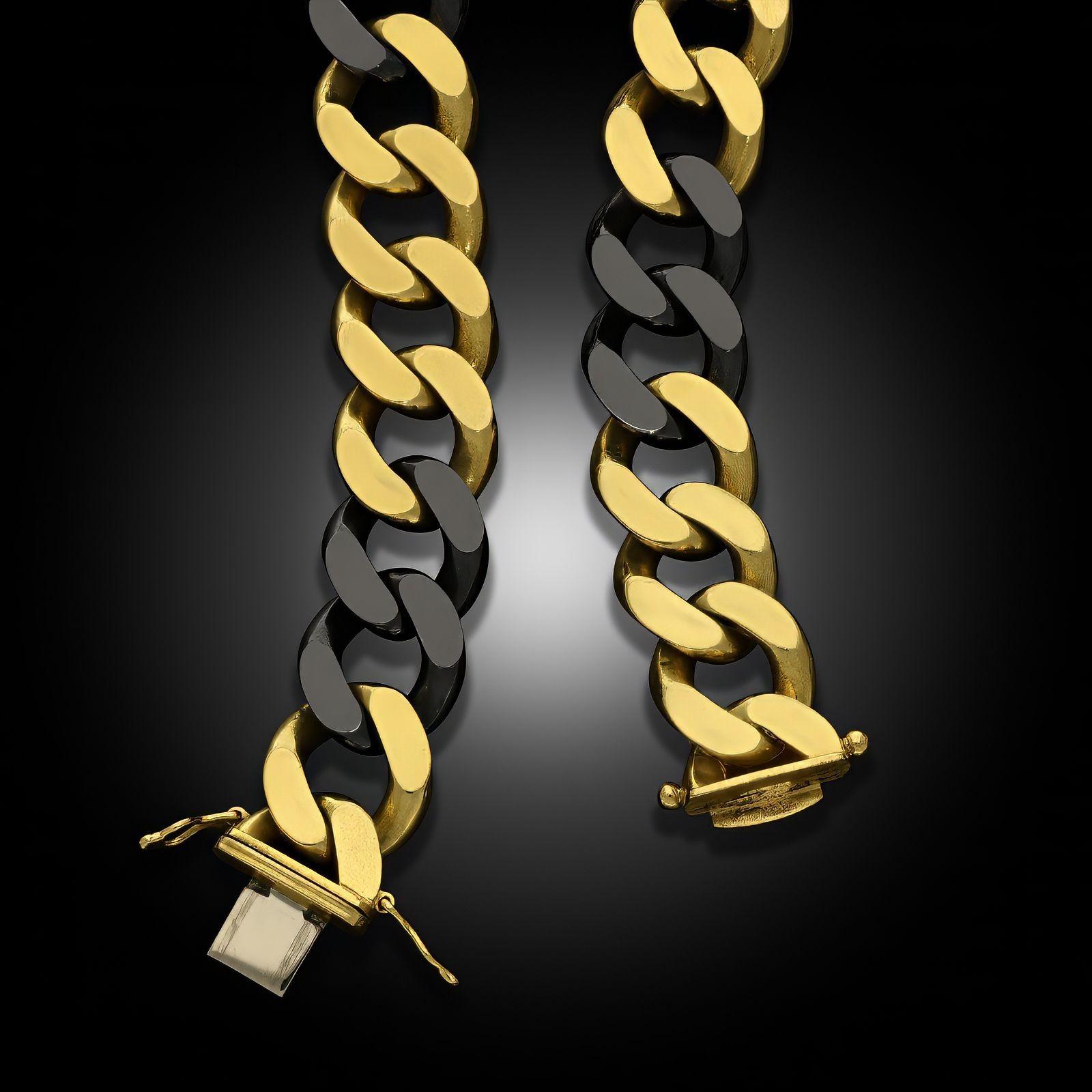 Fred Paris 18ct Yellow Gold & Blackened Gold Curb Link Bracelet For Sale 1
