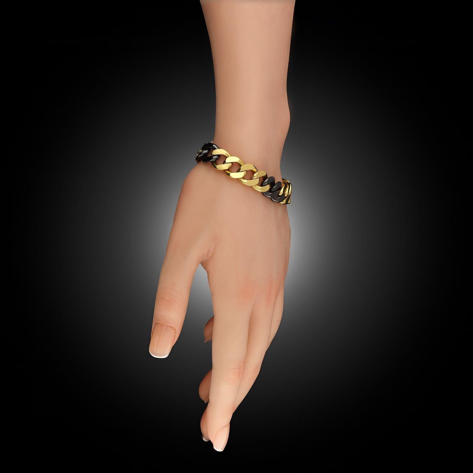 Fred Paris 18ct Yellow Gold & Blackened Gold Curb Link Bracelet For Sale 2