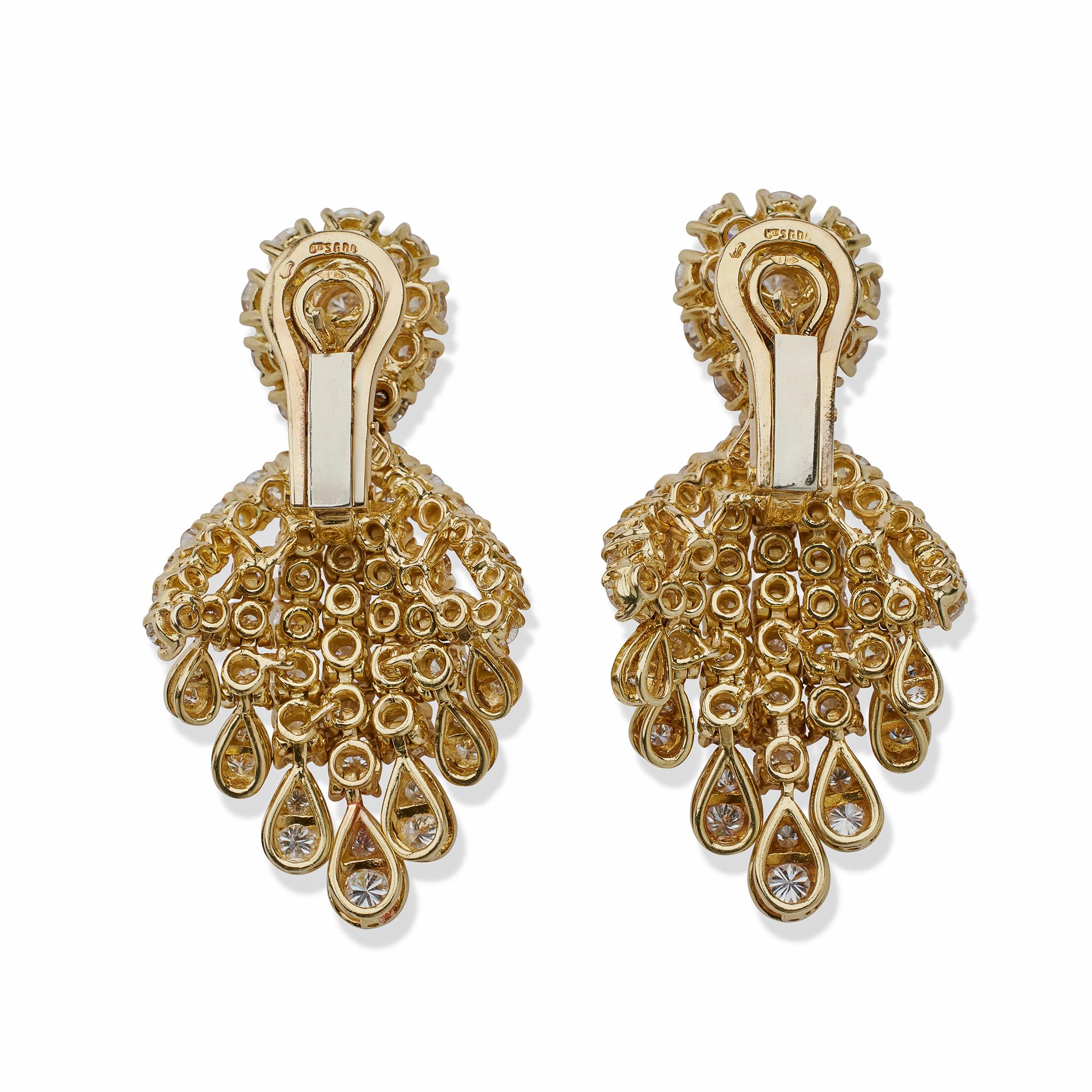 Modern Fred Paris 18K Gold and Diamond Pendant Earrings For Sale