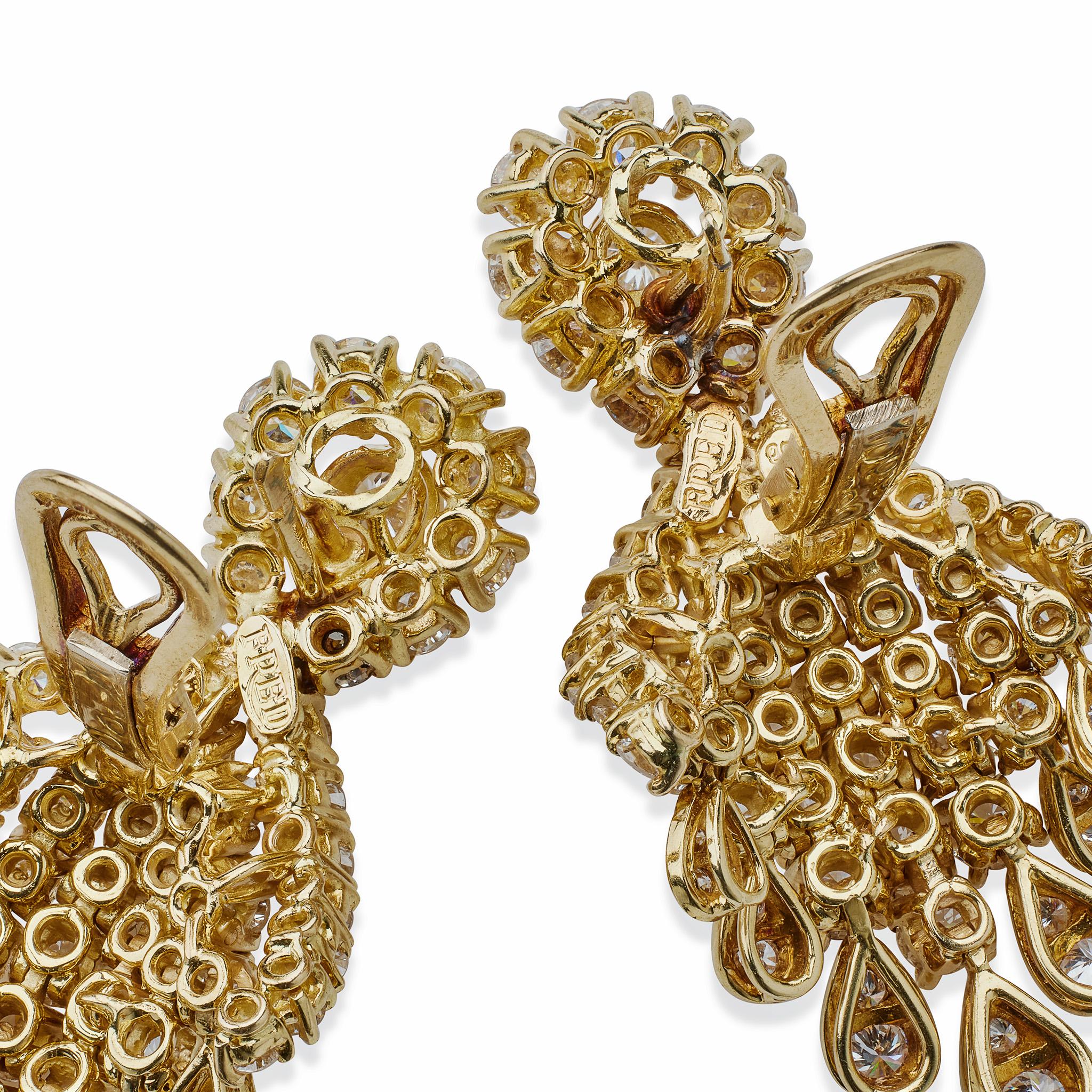 Round Cut Fred Paris 18K Gold and Diamond Pendant Earrings For Sale