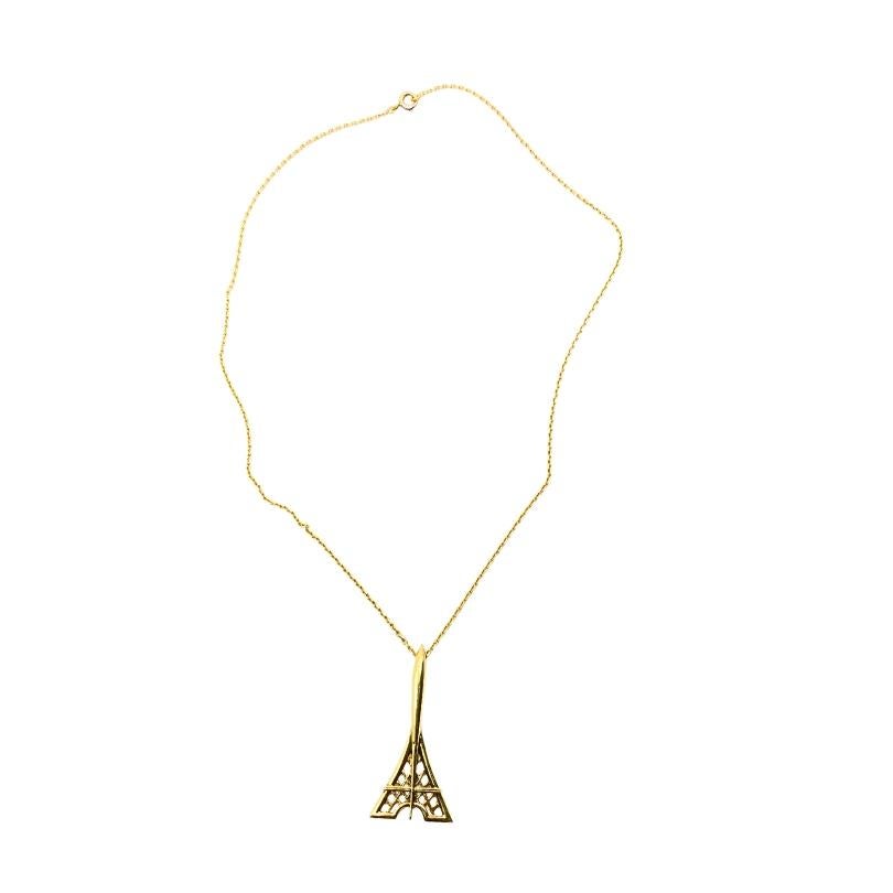 Fred Paris - Collana con ciondolo Torre Eiffel in oro 18k in vendita 3