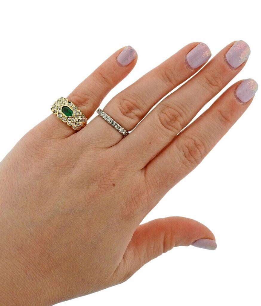 Women's or Men's Fred Paris 18 Karat Gold Emerald Diamond Ring