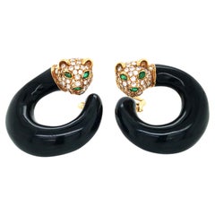 Fred Paris, Panther-Ohrringe aus 18 Karat Gold mit Emaille und Diamanten
