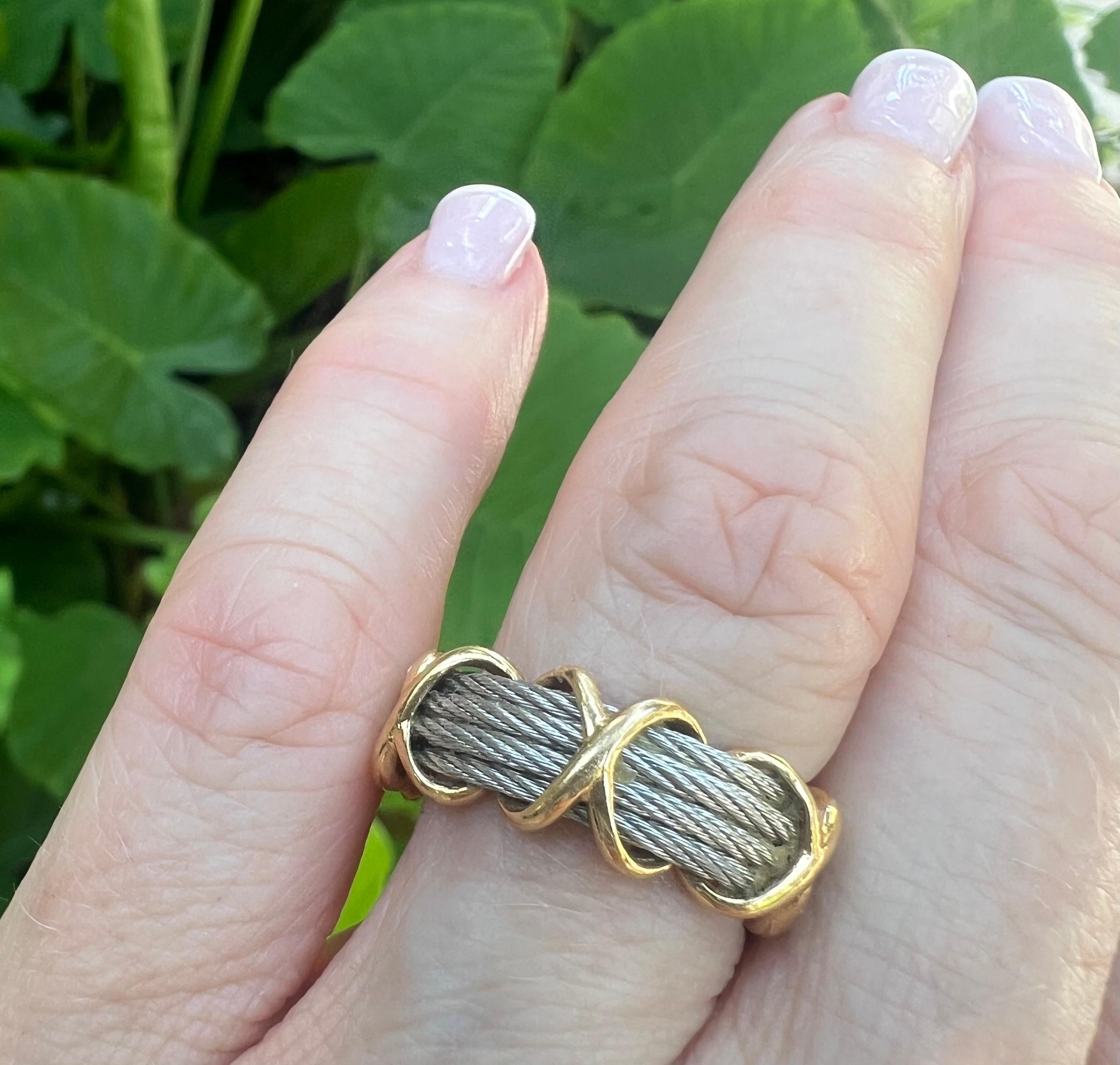 Anillo Fred Paris Fuerza 10 de cable de acero y oro de 18 quilates en venta 2